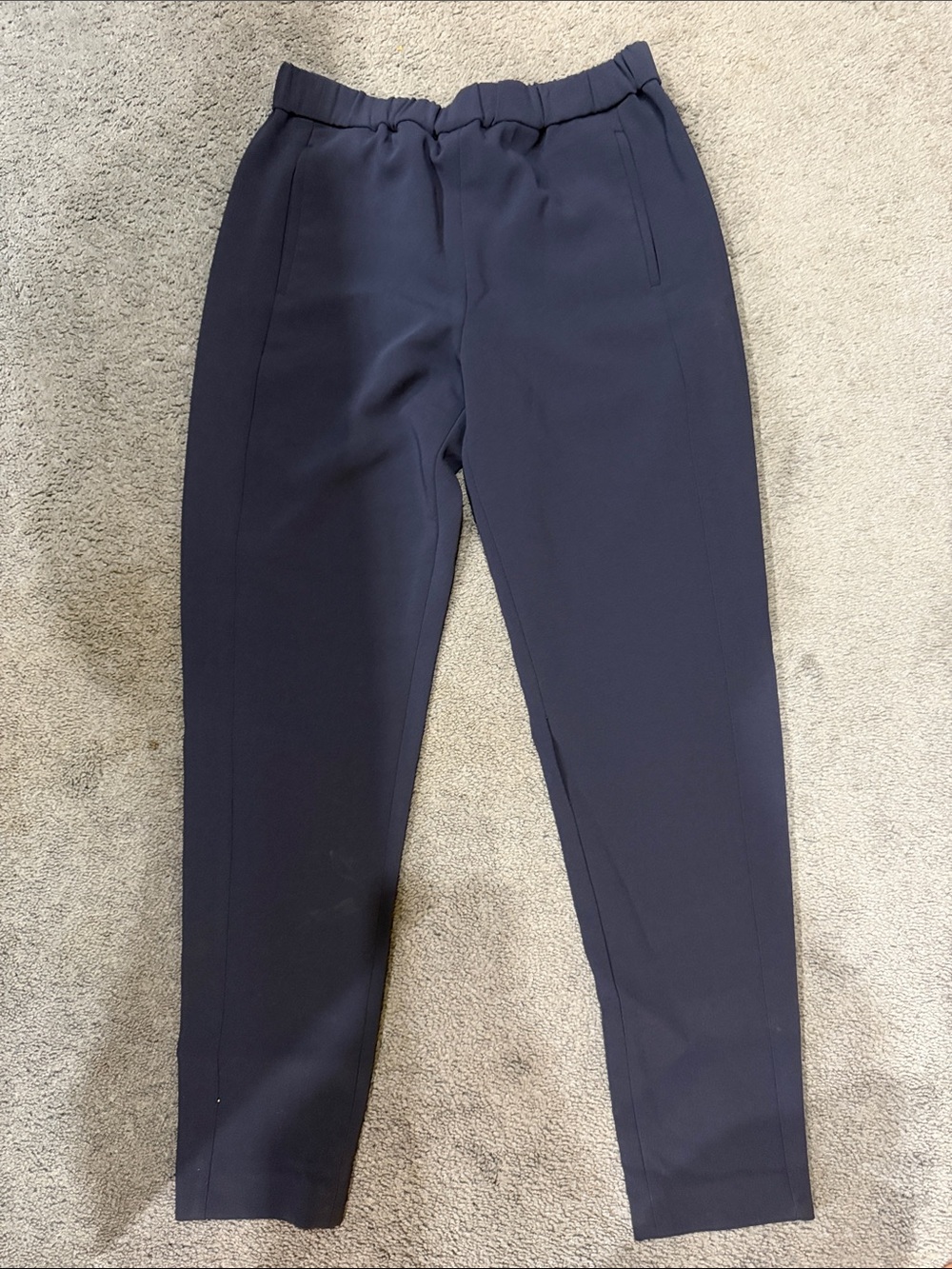 Theory Navy Elastic-Waist Tapered Dress Pants